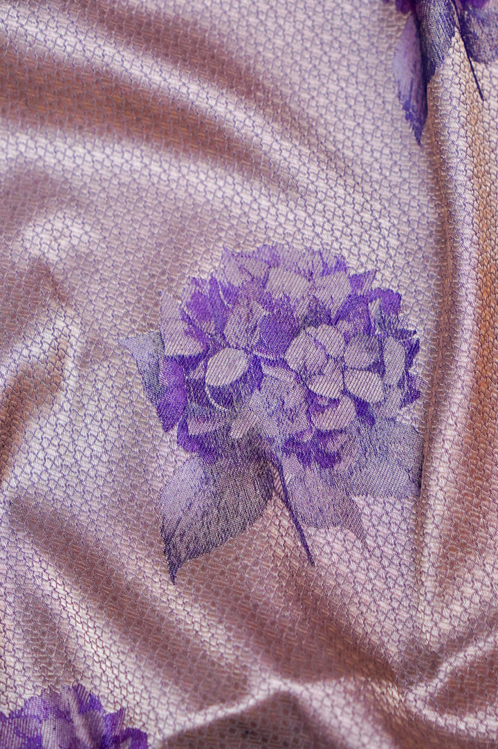 Violet Pure Katan Silk Banarasi Saree – Handcrafted Tanchoi Weave with Beautiful Figure Patterns
