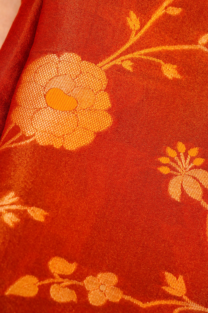 Coffee Brown Banarasi Tissue Silk Saree with Meenakari Jangla Top and Elephant Motif Dupatta