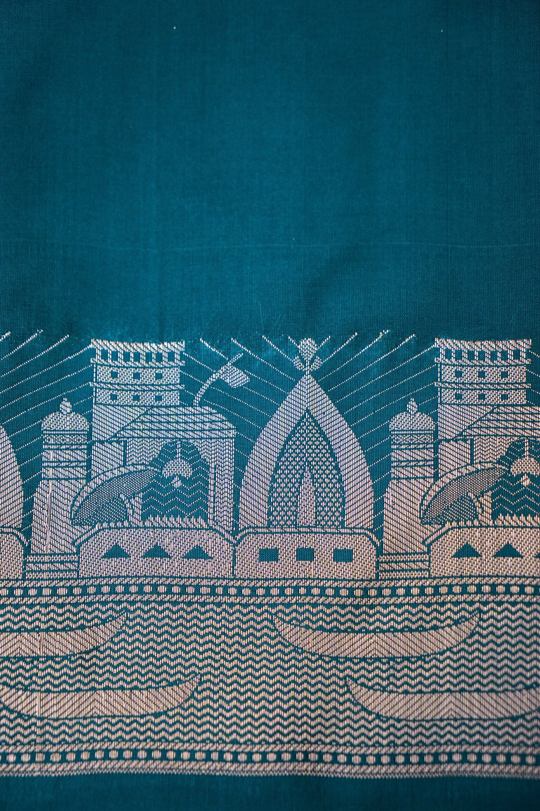 Teal Green Banarasi Ghat Design Modal Silk Unstitched Suit Set View 2