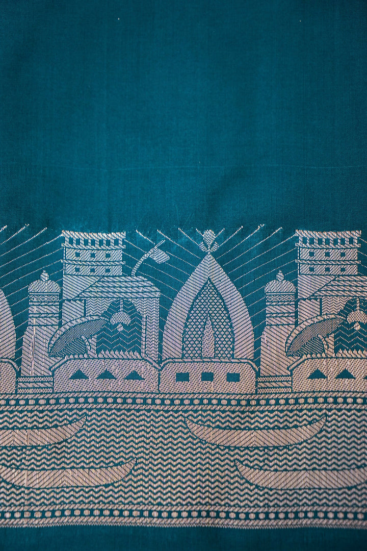 Teal Green Banarasi Ghat Design Modal Silk Unstitched Suit Set View 2