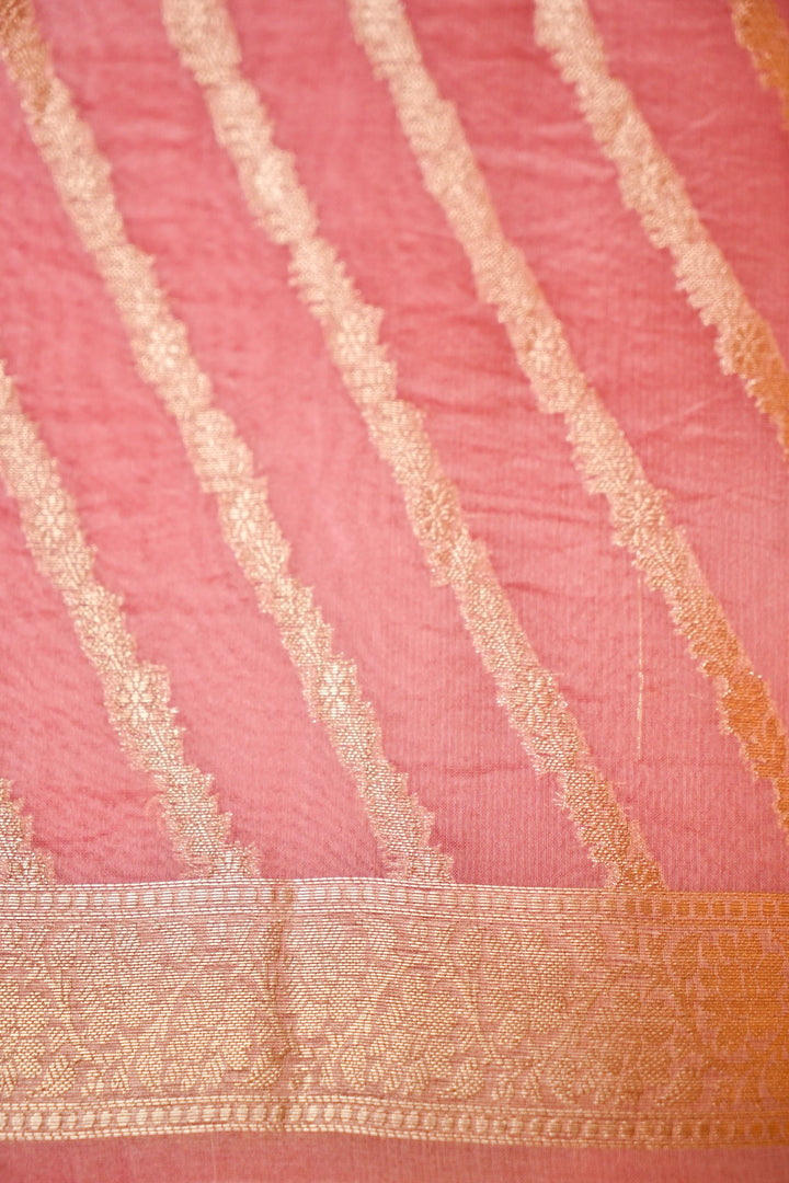 Baby Pink Zari Grace Border Pure Organza Silk Saree Blouse