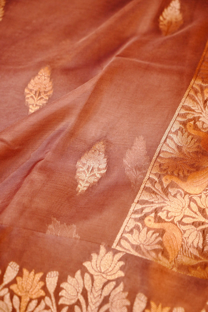 Elegant Dusty Rose Sonaroopa Muslin Organza Wedding Saree Designer Collection