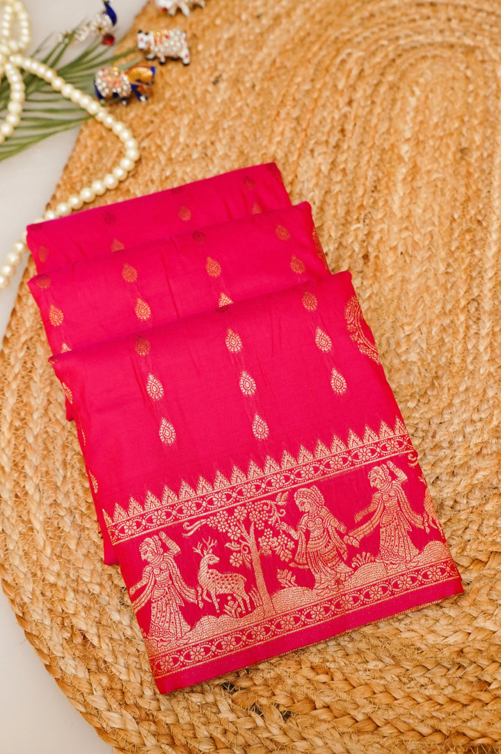 Bridal Pink Soft Silk Baluchari Inspired Figure Motif Saree