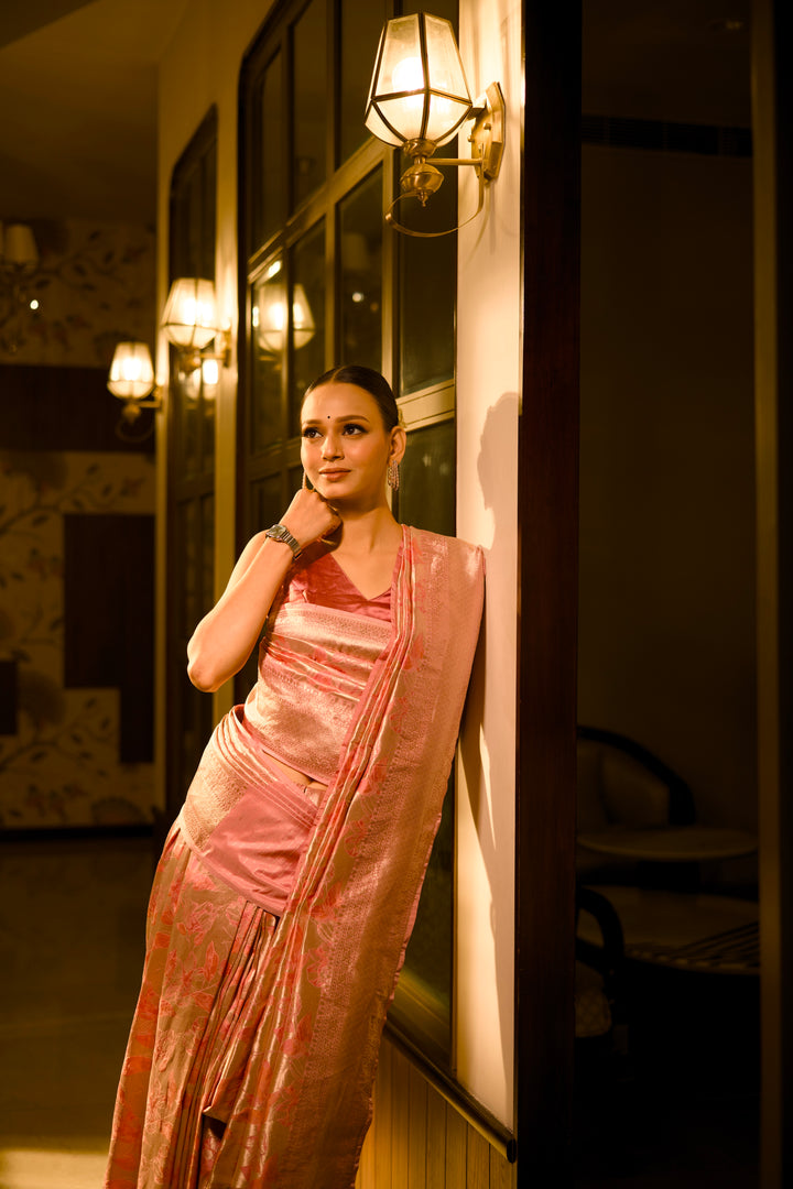 Contemporary Handwoven Banarasi Pure Katan Brocade Silk Saree with Exclusive Designer Jaal View 5