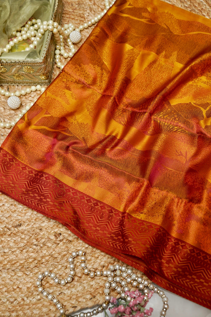 Mustard Yellow Handwoven Pure Banarasi Tanchoi Silk Saree