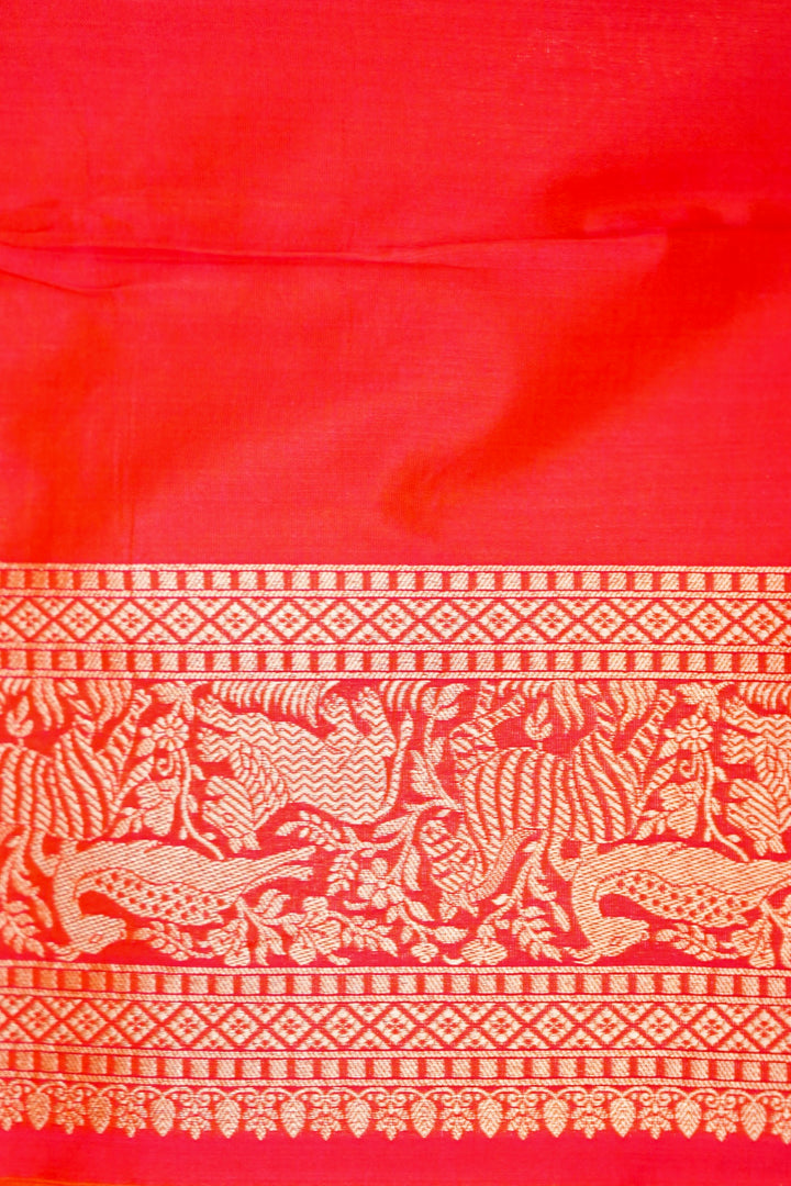 Handwoven Banarasi Red Bridal Shikargah Pure Katan Silk Saree