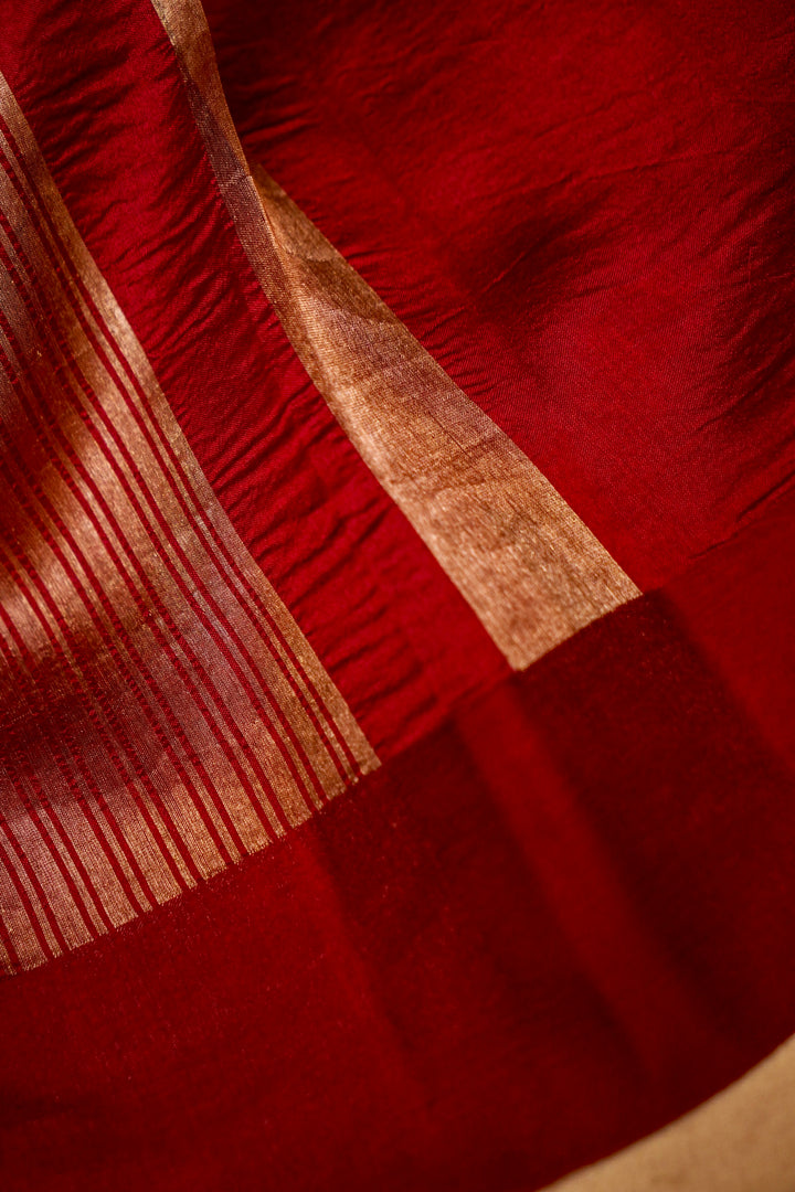 Maroon Stripe Luxe Banarasi Tissue Silk Saree View 5