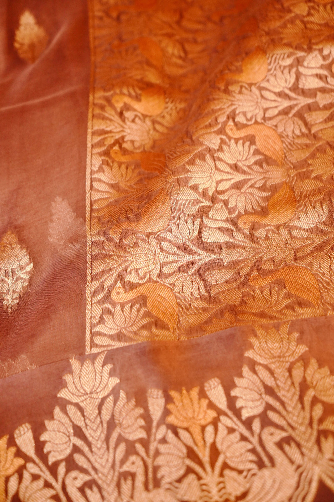 Elegant Dusty Rose Sonaroopa Muslin Organza Wedding Saree Designer Collection