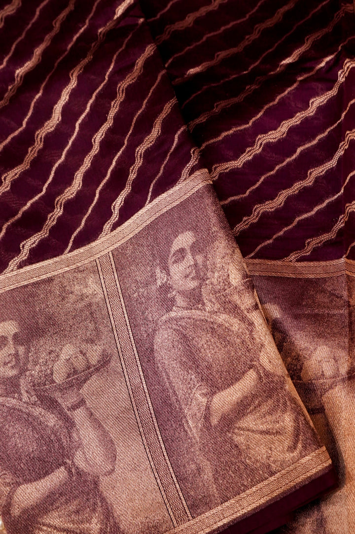 Imperial Wine Majesty – Dark Purple Pure Katan Silk Handloom Banarasi Madhubala Saree