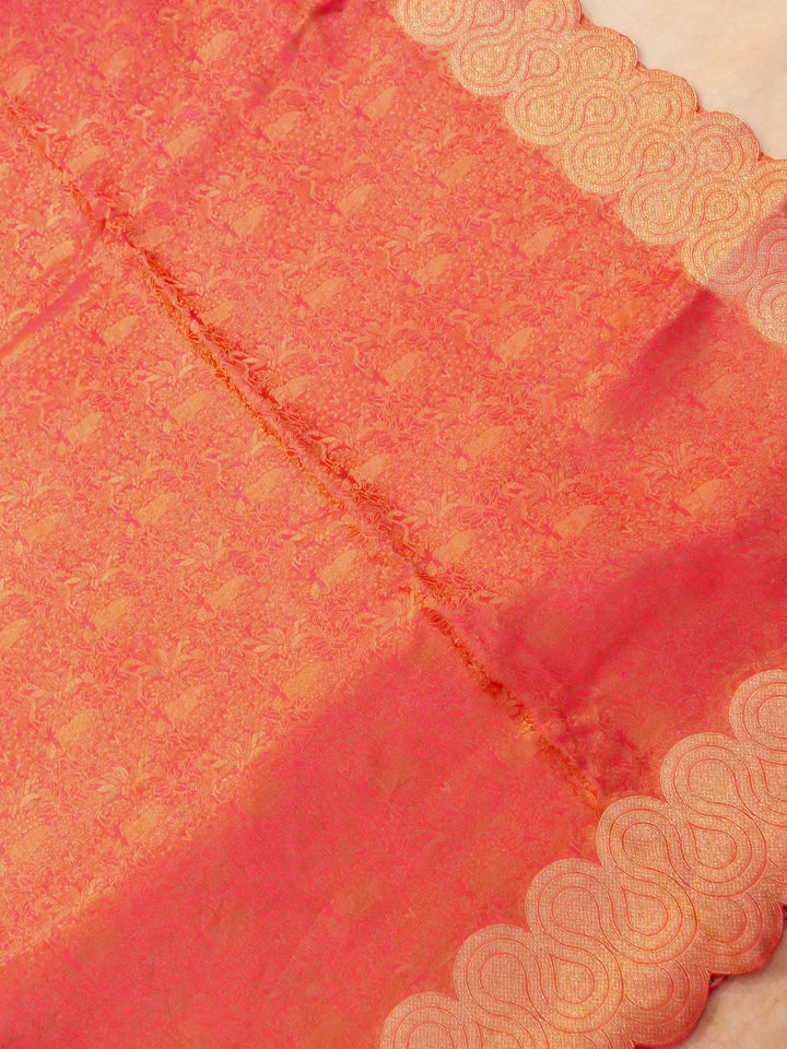Blushing Elegance: Pink Banarasi Brocade Silk Saree with Zari Weave Jamawar Pattern