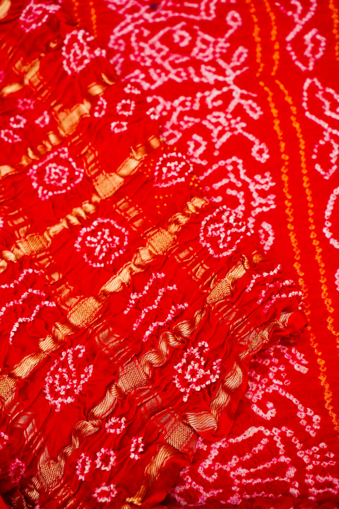 Eternal Bridal Elegance Red Gharchola Silk Saree with Zari Checks & Bandhej Motifs