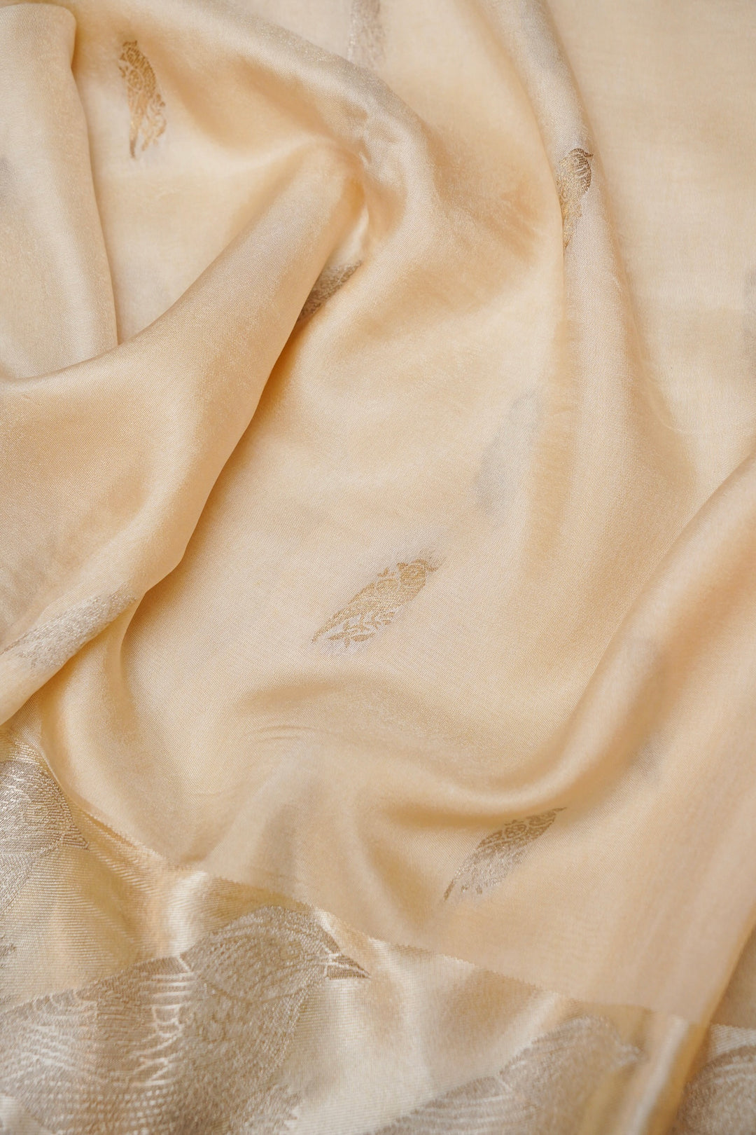 Cream Raw Mango Inspired Banarasi Saree with Zari Weave Birds Motif