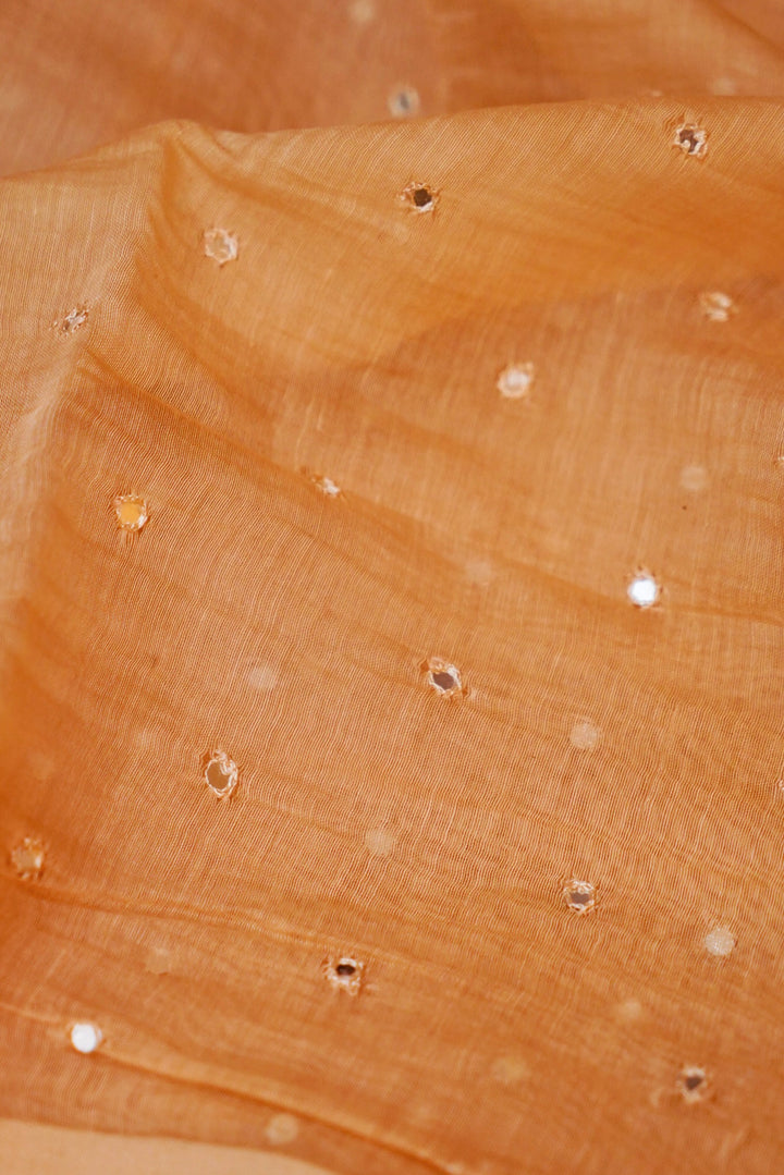 Handwoven Pure Chanderi Silk Fabric Elegant Mirror Work Detailing