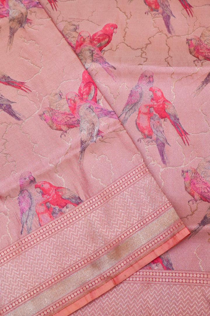 Pink Pure Katan Silk Banarasi Saree – Handcrafted Tanchoi Weave with Artistic Figure Patterns