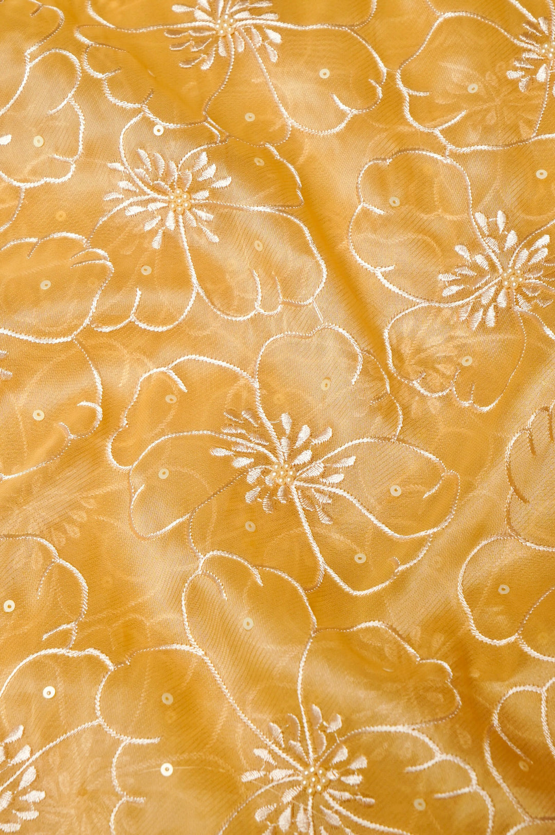 Golden Organza Tissue Saree with Resham & Pearl Embroidery with Tissue Blouse