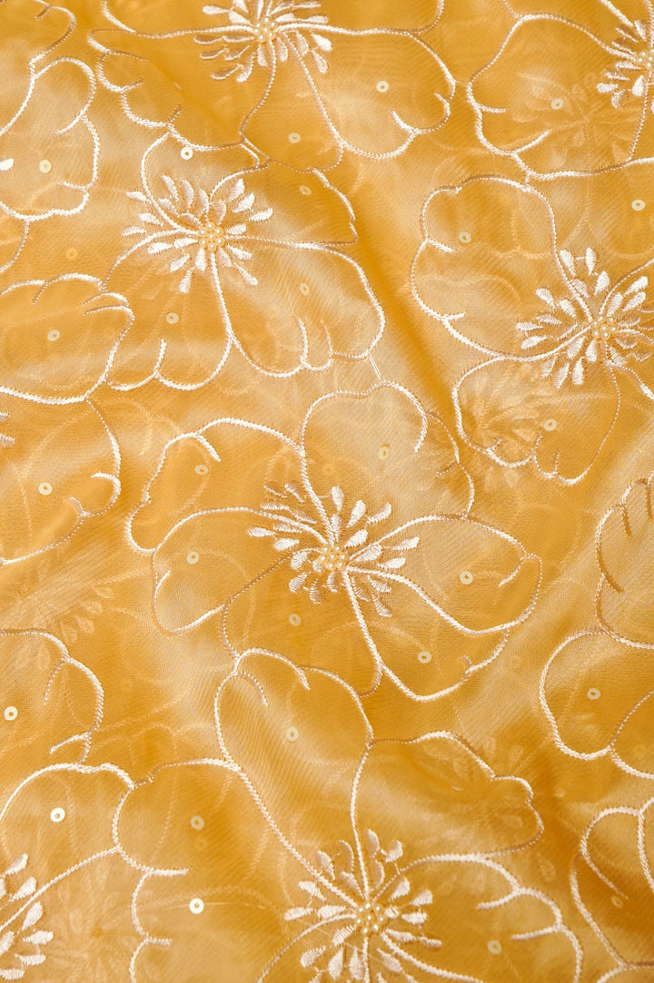 Golden Organza Tissue Saree with Resham & Pearl Embroidery with Tissue Blouse