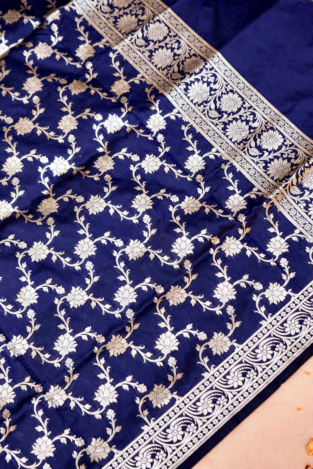 Navy Blue Traditional Banarasi Silk Bootidar Suit with Jaal Dupatta