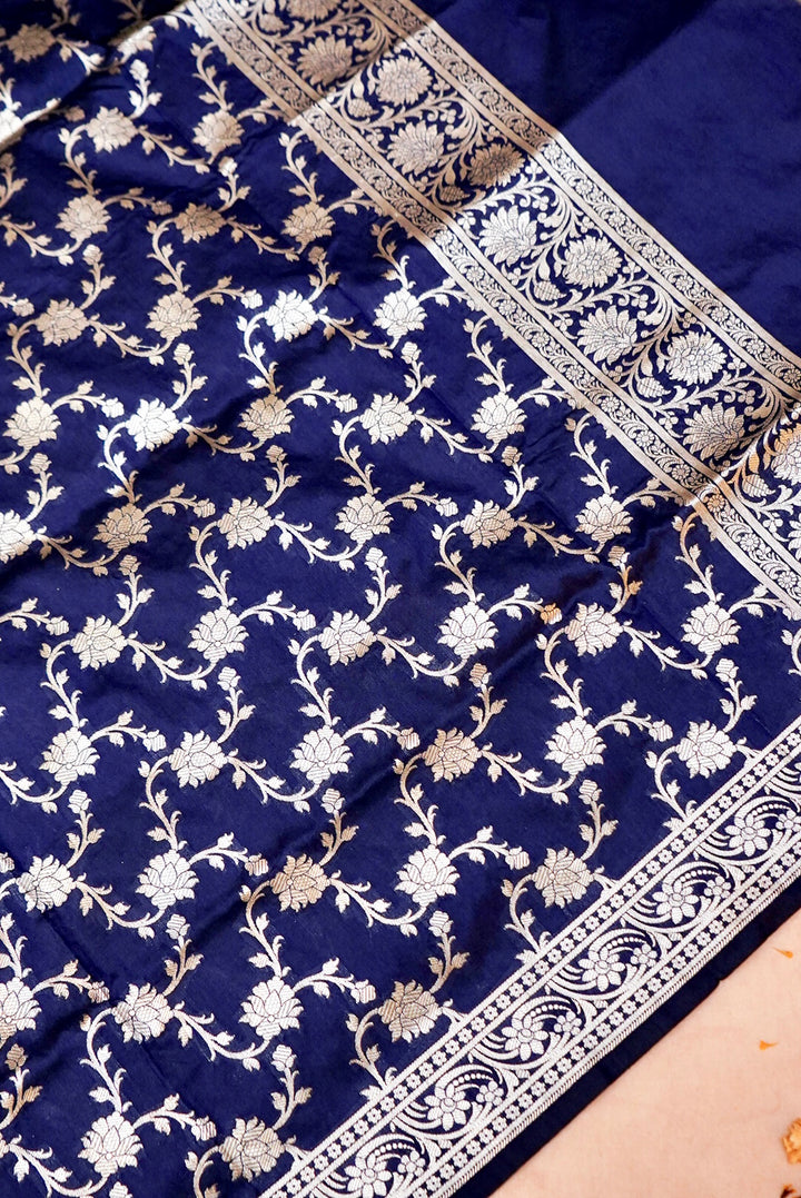 Navy Blue Traditional Banarasi Silk Bootidar Suit with Jaal Dupatta