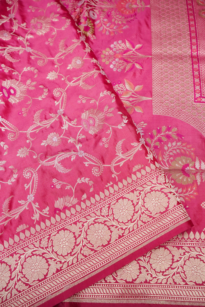 Pink Pure Banarasi Handloom Katan Jangla Meenakari Saree