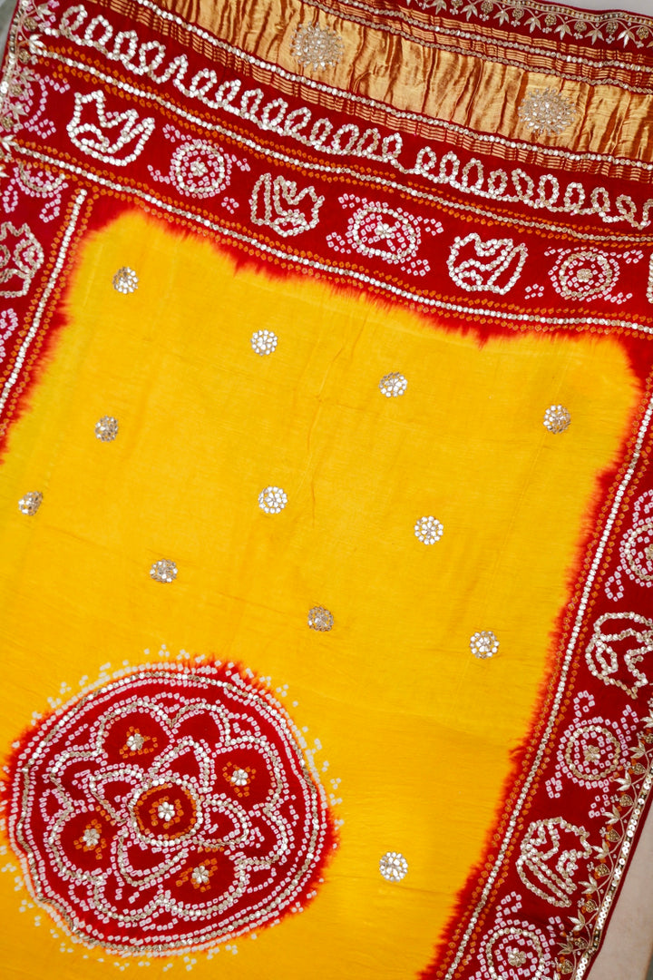 Royal Rang Pomcha Pure Gajji Bandhej Dupatta with Gota Patti View 2