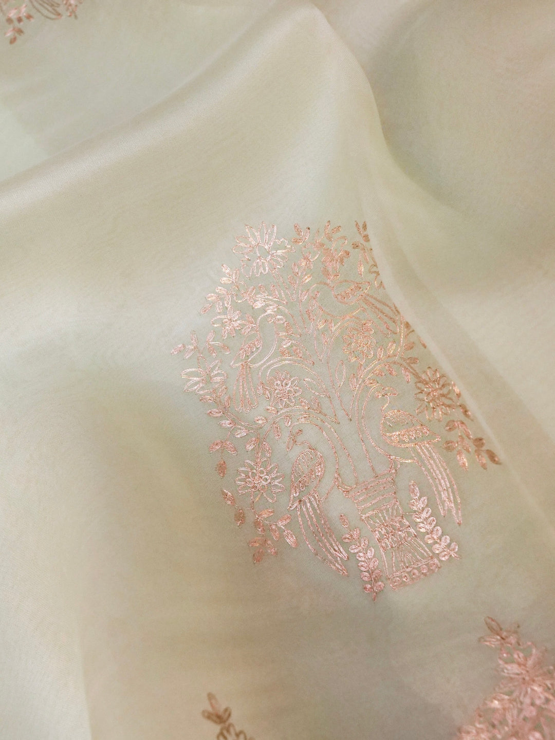 Powder Blue Pure Handloom Organza Saree with Pitta Zari Embroidery Border Handloom Brocade Blouse View 4