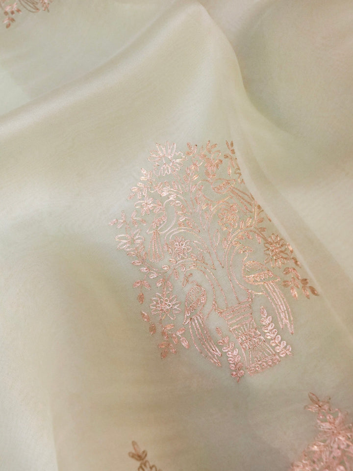 Powder Blue Pure Handloom Organza Saree with Pitta Zari Embroidery Border Handloom Brocade Blouse View 4