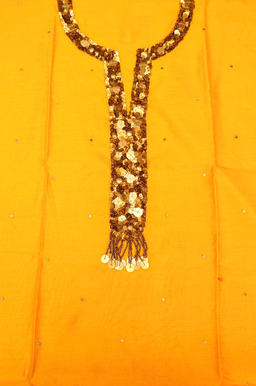 Yellow Pure Chanderi Silk Suit Set with Antique Embroidery