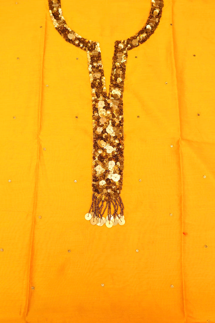 Yellow Pure Chanderi Silk Suit Set with Antique Embroidery