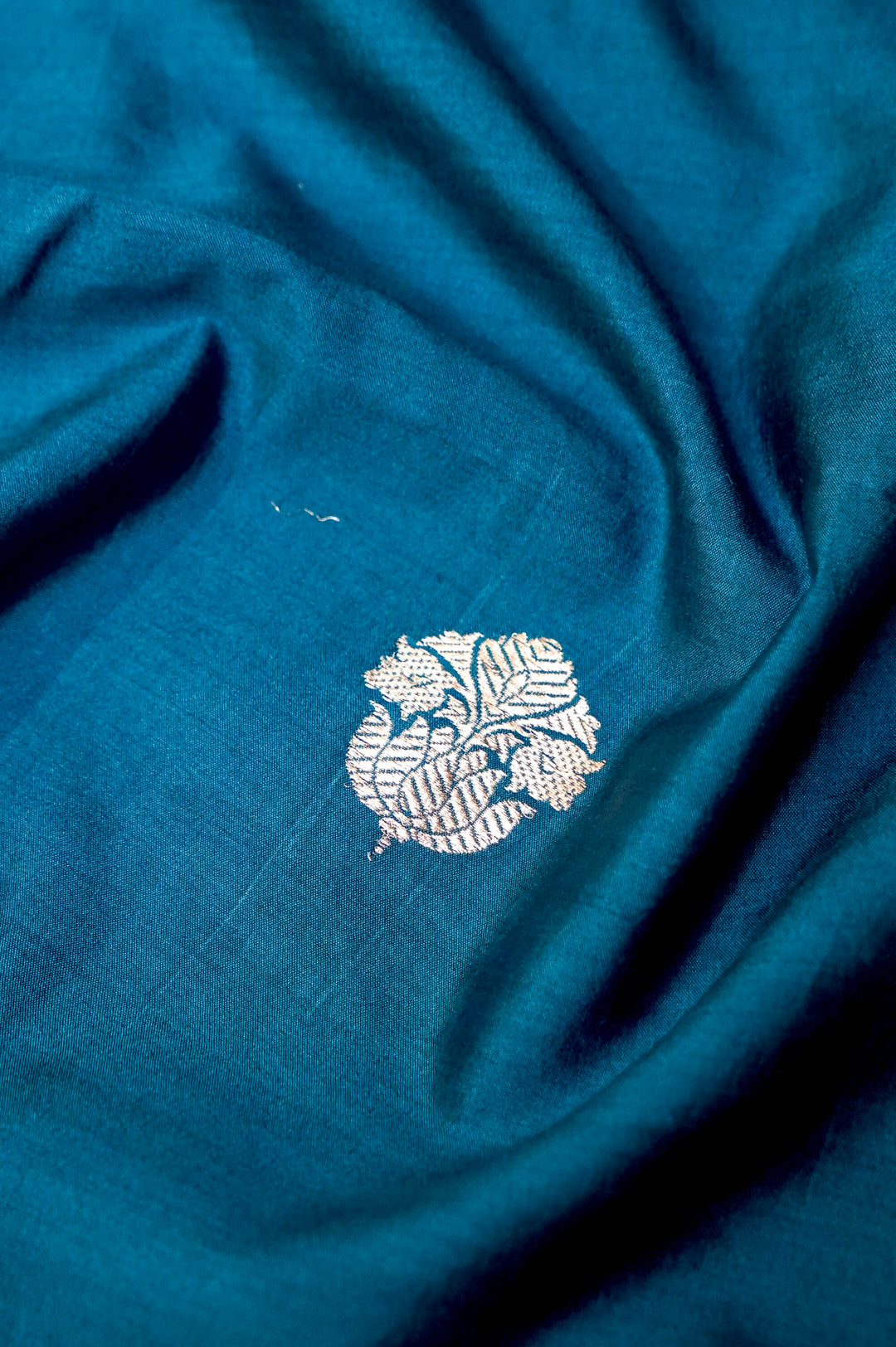 Teal Blue Modal Silk Co-Ord Set with Silver Zari Leaf Buti