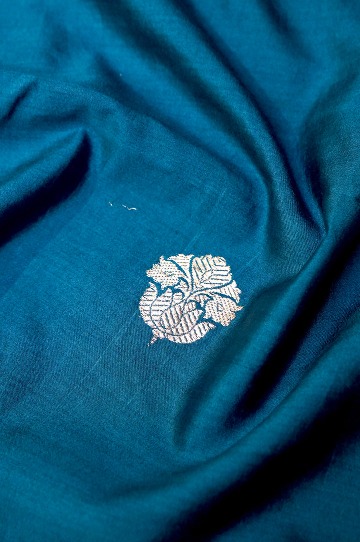 Teal Blue Modal Silk Co-Ord Set with Silver Zari Leaf Buti