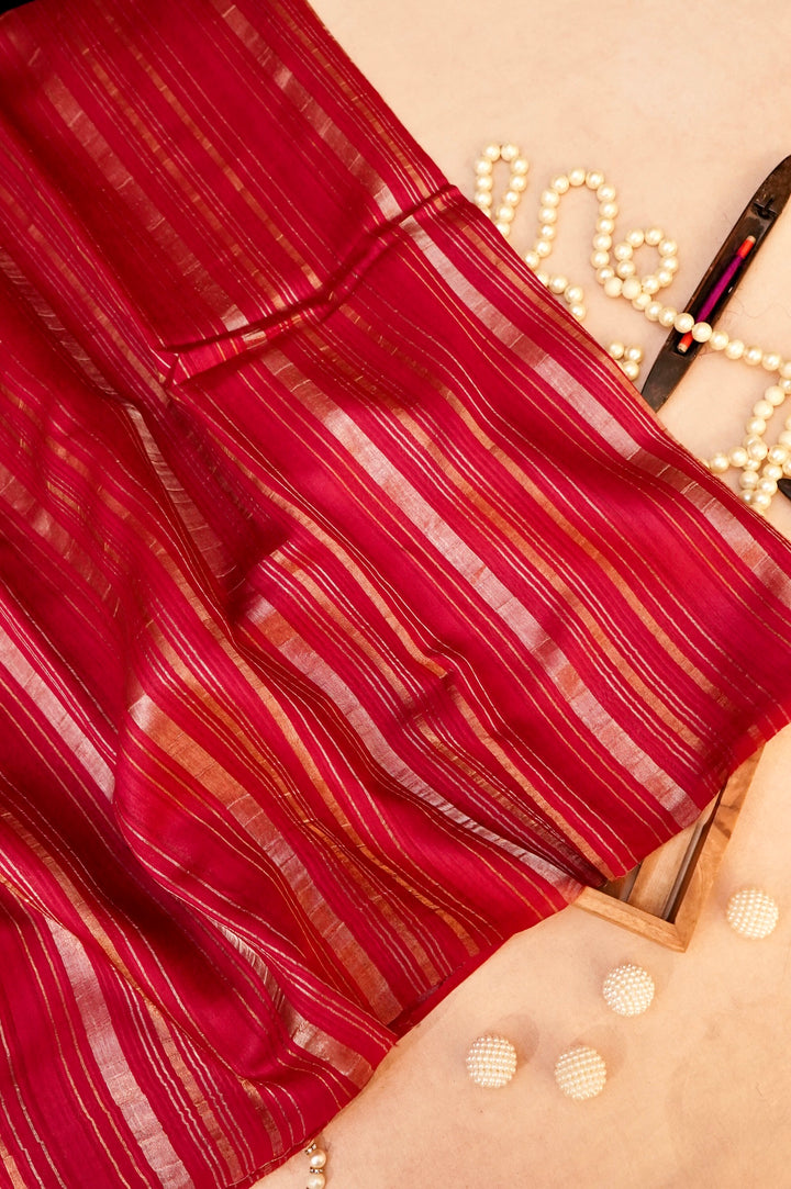 Pink Pure Banarasi Katan Silk Saree with Stripes & Shibori Weaving