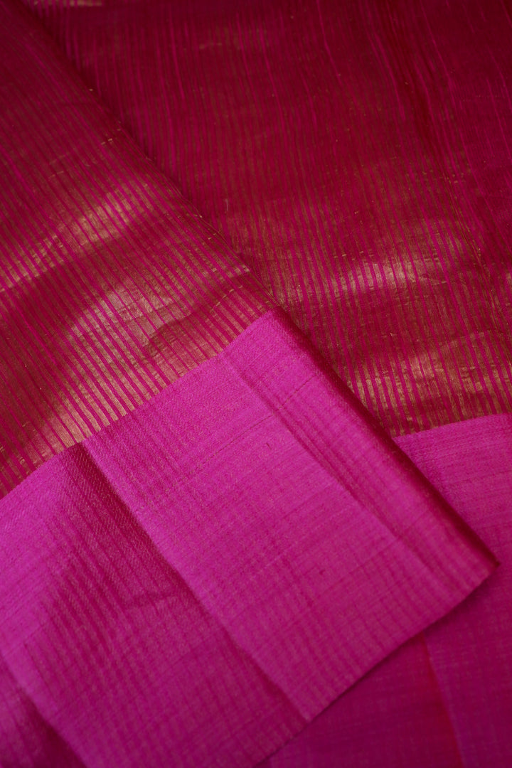 Bold Magenta Pink Raw Silk Tissue Saree with Zari Stripe Weave