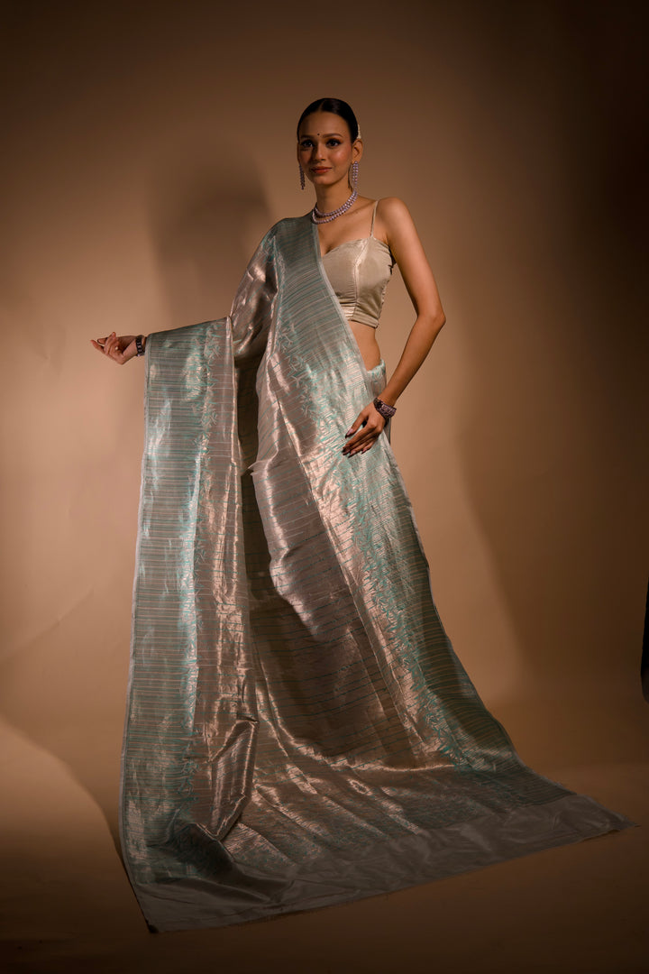 Handloom Pure Banarasi Brocade Silk Bamboo Shoot Inspired Contemporary Designer Saree View 6