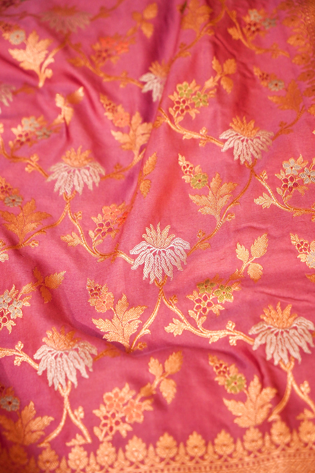 Pink Handloom Pure Banarasi Katan Satin Silk Jangla Saree