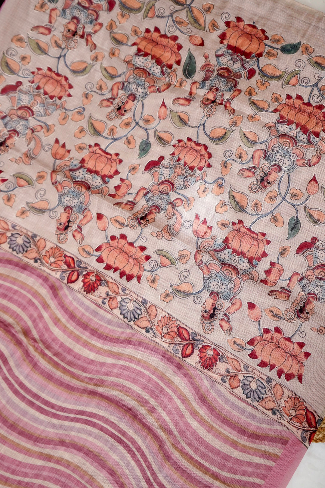 Artisanal Kota Check Saree with Multicolor Leheriya Aari Tari Handwork Pichwai Kalamkari Pallu View 2