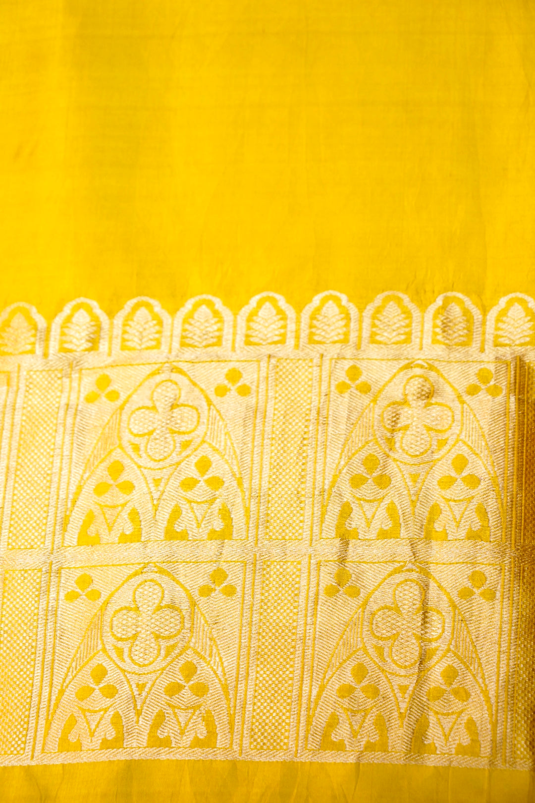 Pure Katan Silk Co-Ord Set Fabric – Heritage Arch Zari Weave | Mustard Yellow