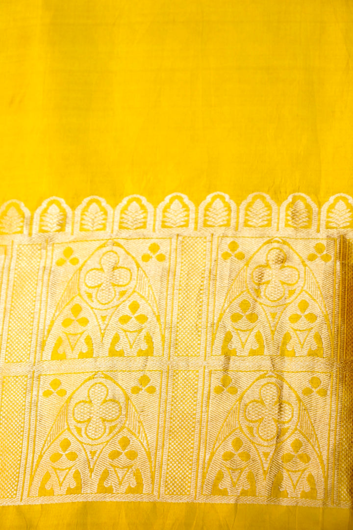 Pure Katan Silk Co-Ord Set Fabric – Heritage Arch Zari Weave | Mustard Yellow