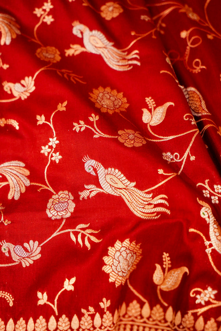 Bridal Maroon Pure Handloom Banarasi Katan Silk Baraat Inspired Saree