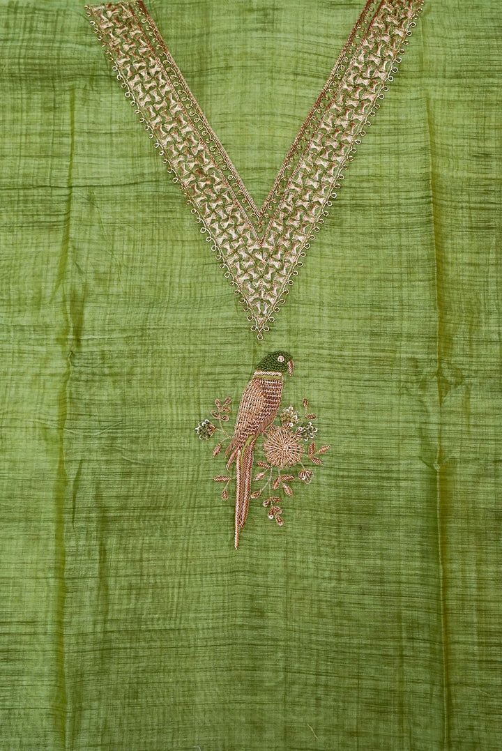 Green Chanderi Silk Suit with Zardozi Embroidery and Gotta Lace Work Dupatta