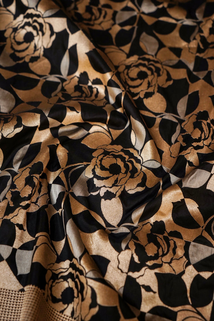 Midnight Modern Contemporary Handloom Pure Katan Silk Banarasi Saree View 4