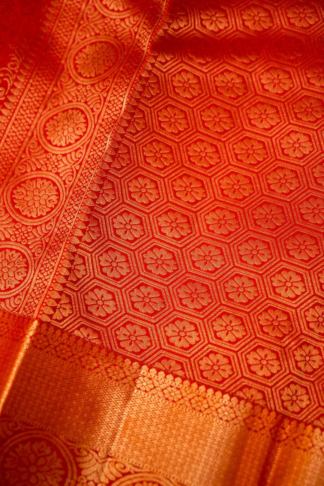 Scarlet Silk Kanjivaram Saree with Intricate Zari Brocade Weave View 5