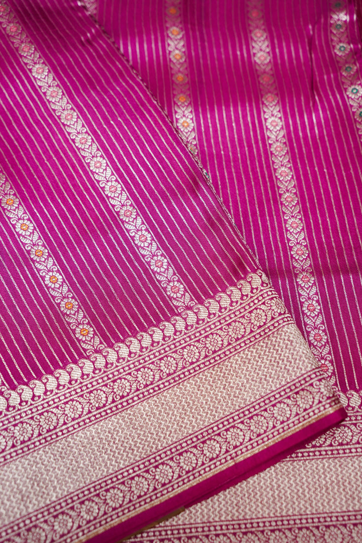 Magenta Banarasi Soft Silk Meenakari Stripes Saree