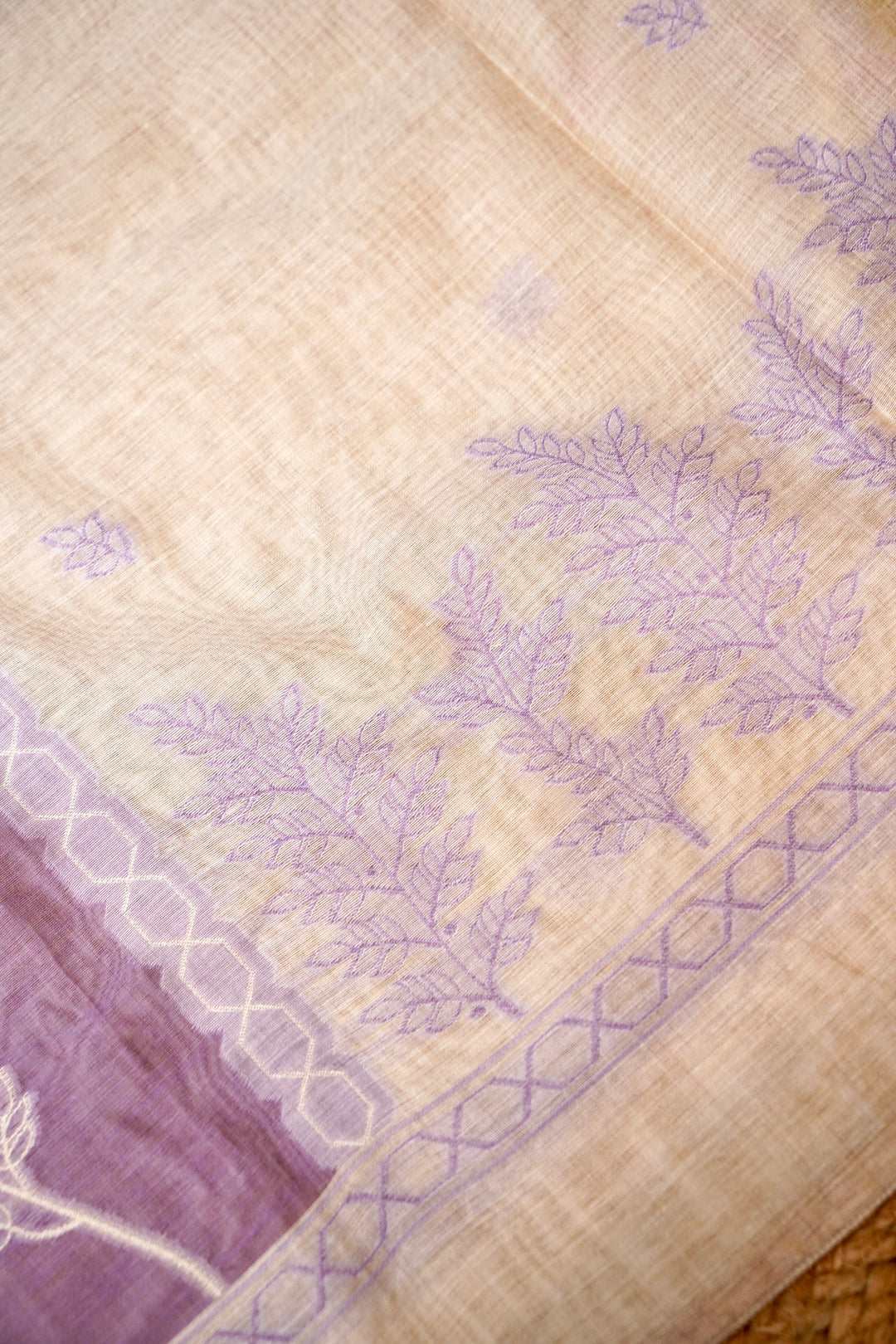 Off White &amp; Lavender Floral Woven Unstitched Suit Set