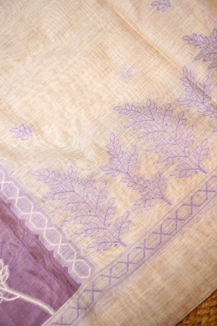 Off White &amp; Lavender Floral Woven Unstitched Suit Set