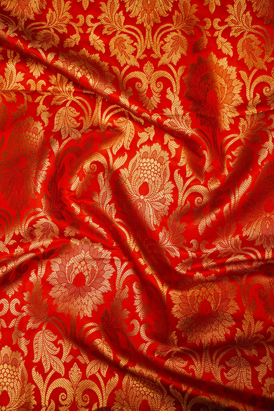 Handwoven Banarasi Red Katan Silk Brocade Fabric
