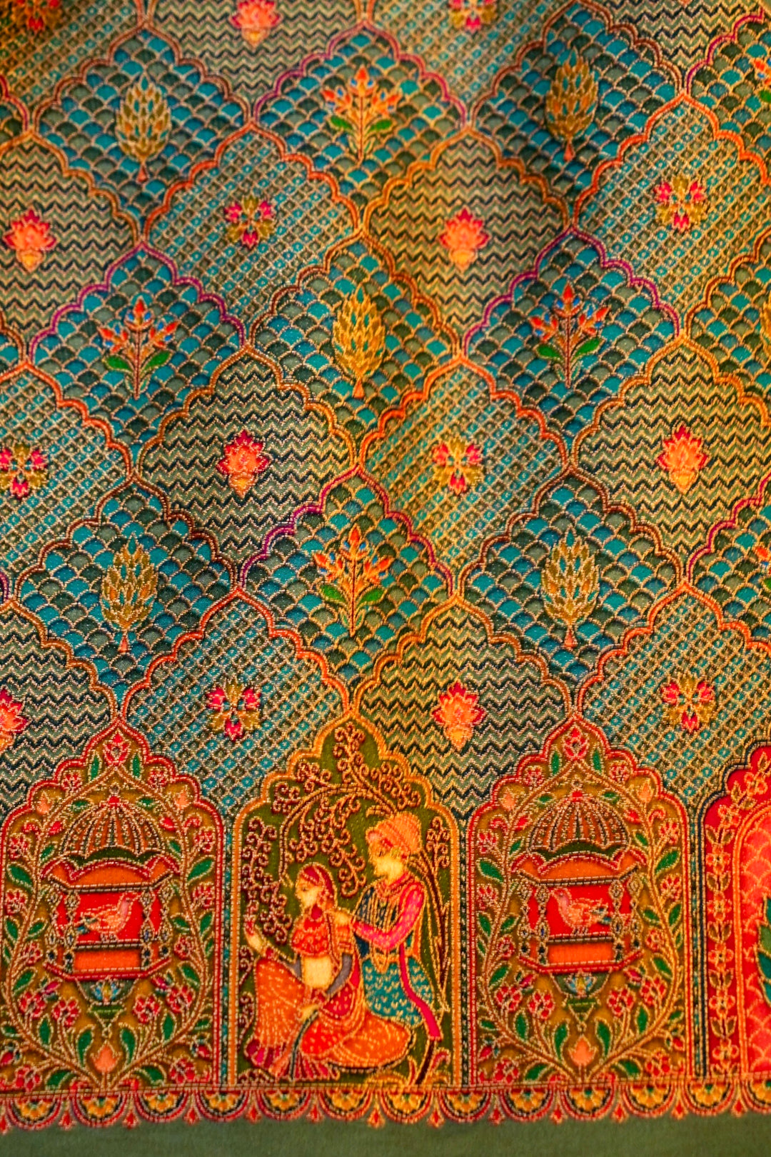 Meadow Mist Sage Green Crepe Silk Saree with Resham Woven Meenakari Pallu and Border