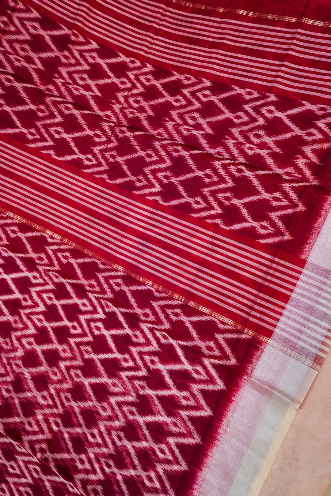 Banarasi Patola Wine Cotton Silk Saree with All-Over Geometrical Print