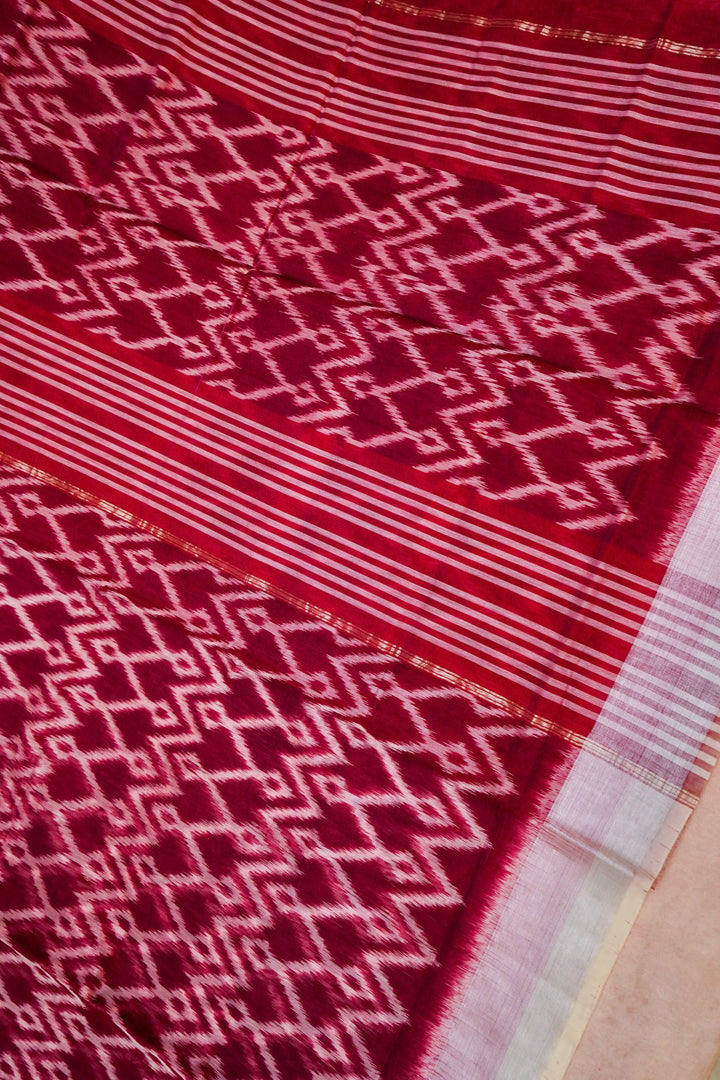 Banarasi Patola Wine Cotton Silk Saree with All-Over Geometrical Print