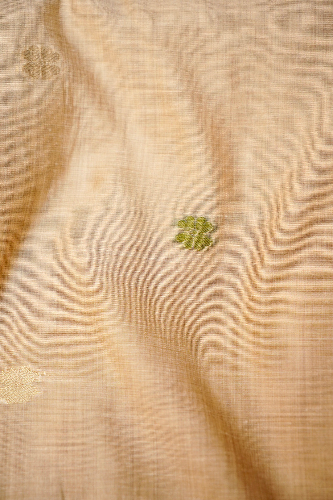 Beige Handwoven Cotton Unstitched Suit Set with Peacock Woven Dupatta