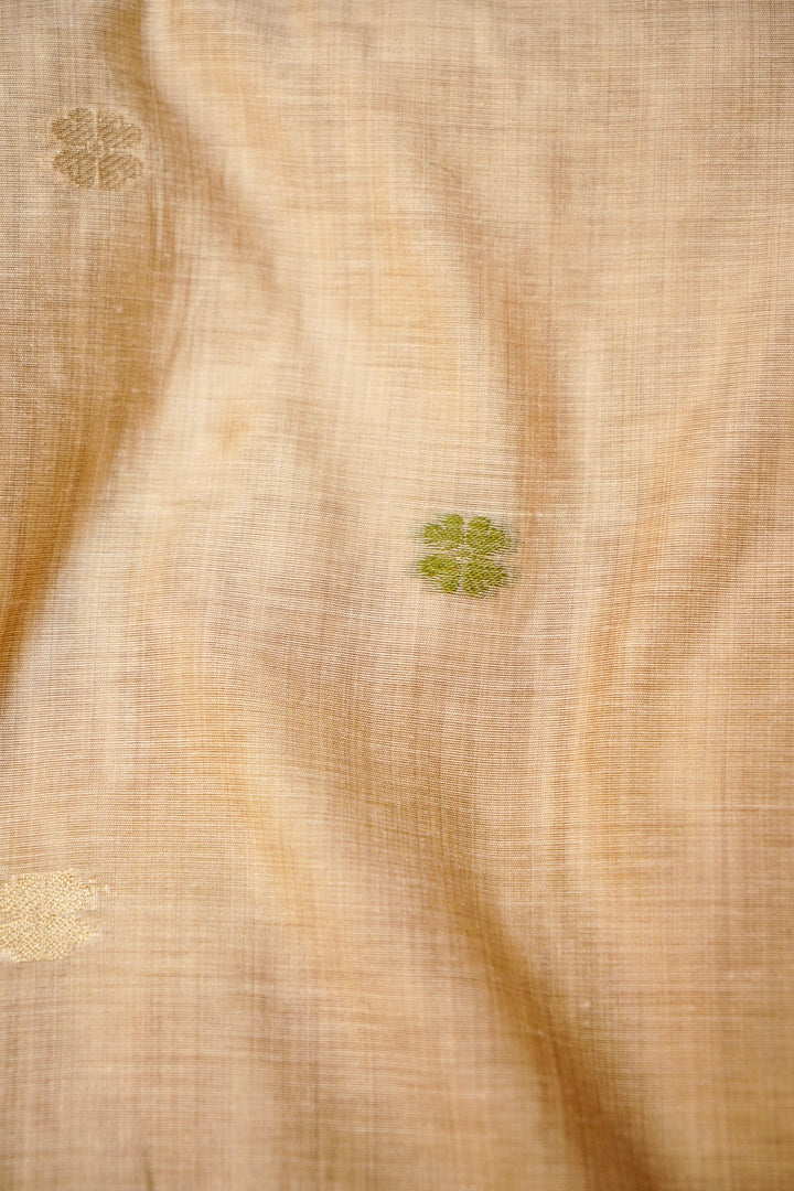 Beige Handwoven Cotton Unstitched Suit Set with Peacock Woven Dupatta